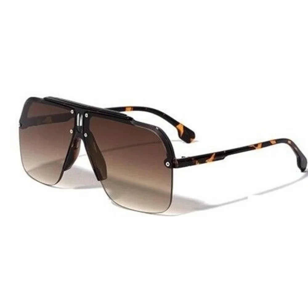 Sunglasses Brown Lens Shield Visor Flat Top Brown Tortoise Fashion Shades Lentes